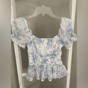 Blue and white floral coastal grandma shirt